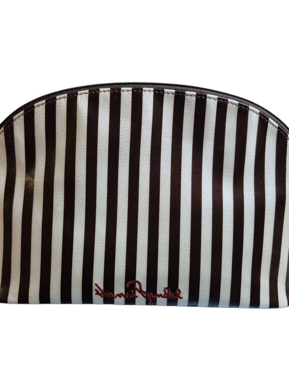 Henri Bendel Pop Art Brown & White Striped Large Makeup Bag NWOT - Picture 3 of 10